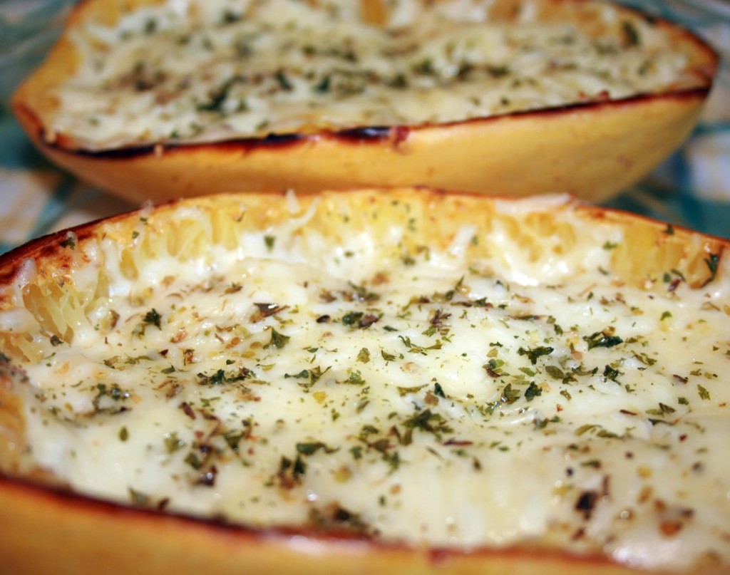 baked spaghetti squash with cheese and herbs